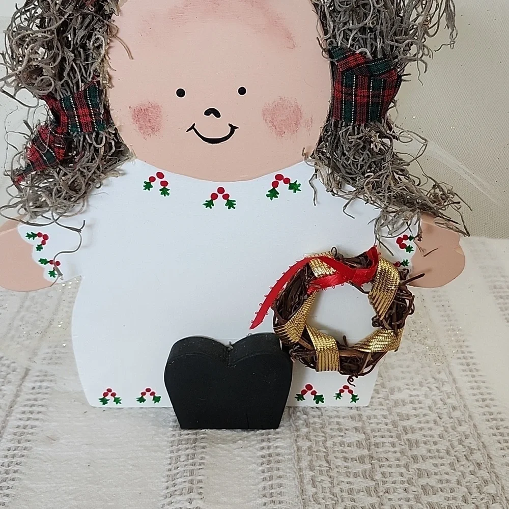 Wooden Angel, handpainted, crafted, christmas decoration, tabletop, kitch